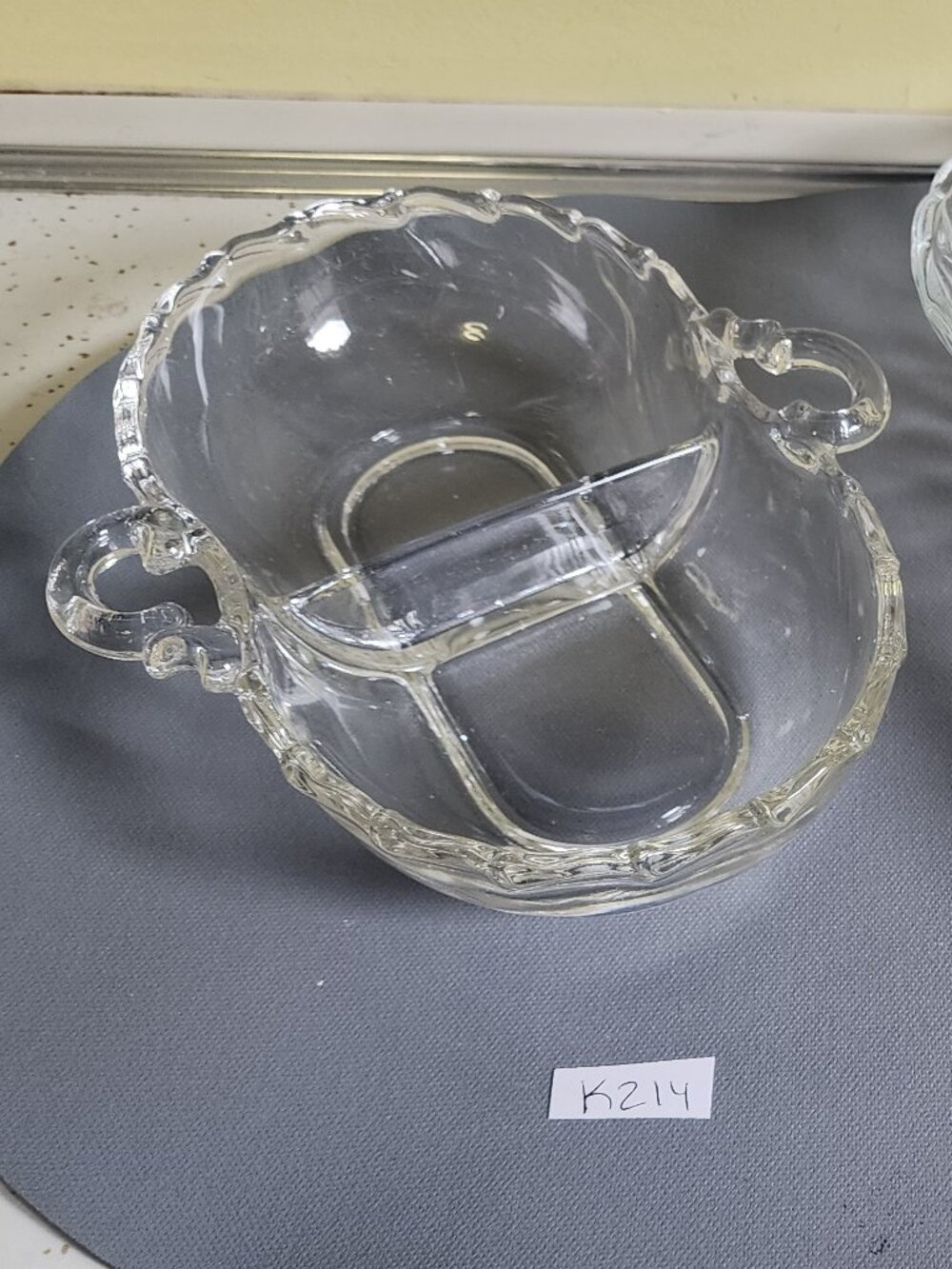 Vintage 1950's Clear Glass Dish Candy Dish Condiment Dish Divided Lace Edge Dish